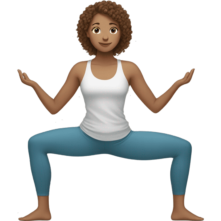 white girl with curly brown hair doing yoga emoji