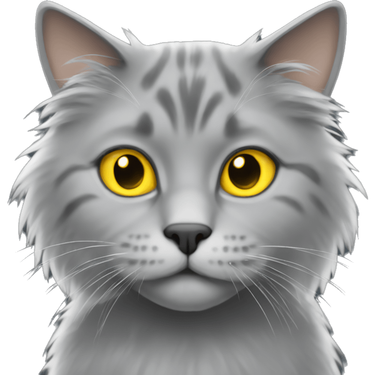 A grey fluffy cat with yellow eyes  emoji