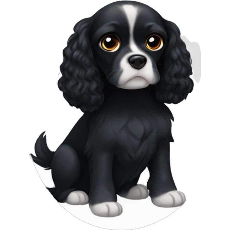 Small completely black king spaniel with black fur on his whole face and white fur on chest emoji