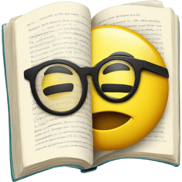 yellow smiley face with glasses sharing information from a book emoji