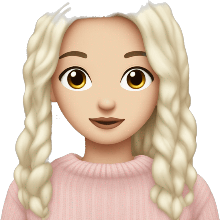 Pretty darkbrown eyed white girl with jetblack hair light pink sweater cozy emoji