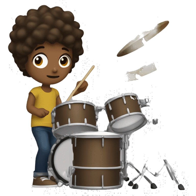 Drum kit played by kid white jid with waves brown hair emoji