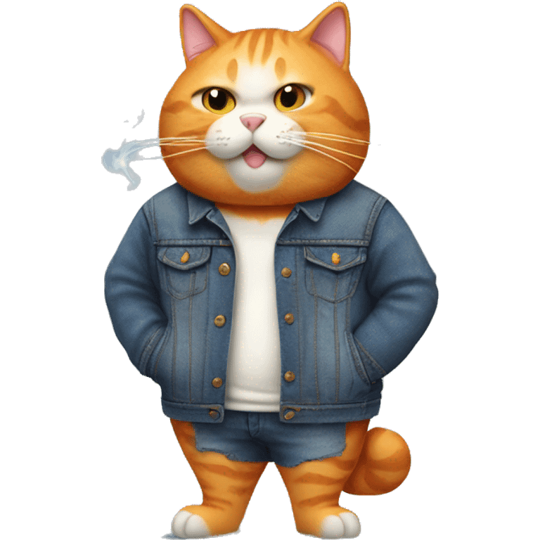 Fat orange cat with denim jacket and a cigarette  emoji