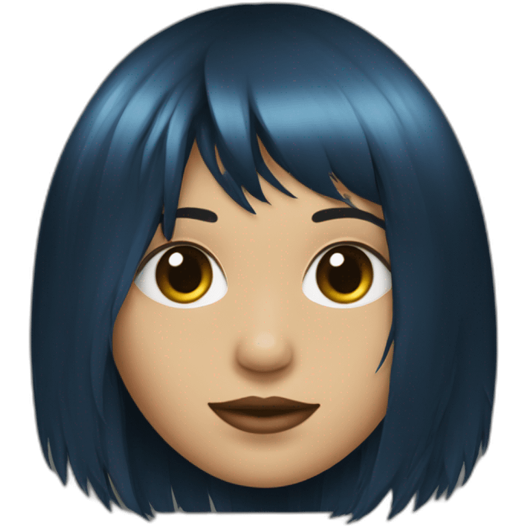 Chica ojos azules, pelo negro liso con flequillo recto emoji