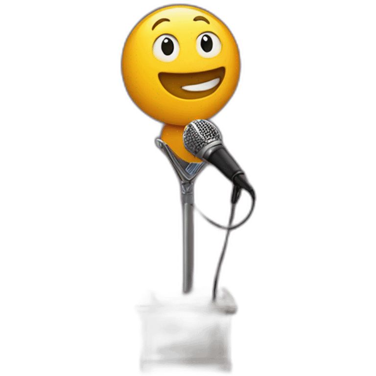 Person on theater stage holding microphone emoji