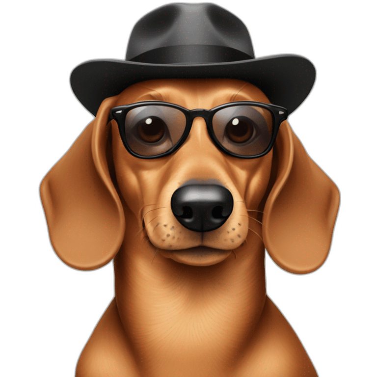 Dachshund with raybans and a pork pie hat emoji