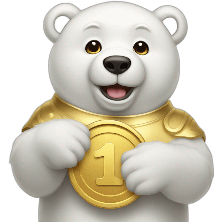 white bear with gold coin in hands emoji