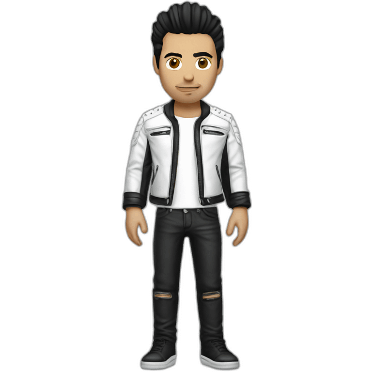 Punk male,dark hair, with white leather jacket emoji