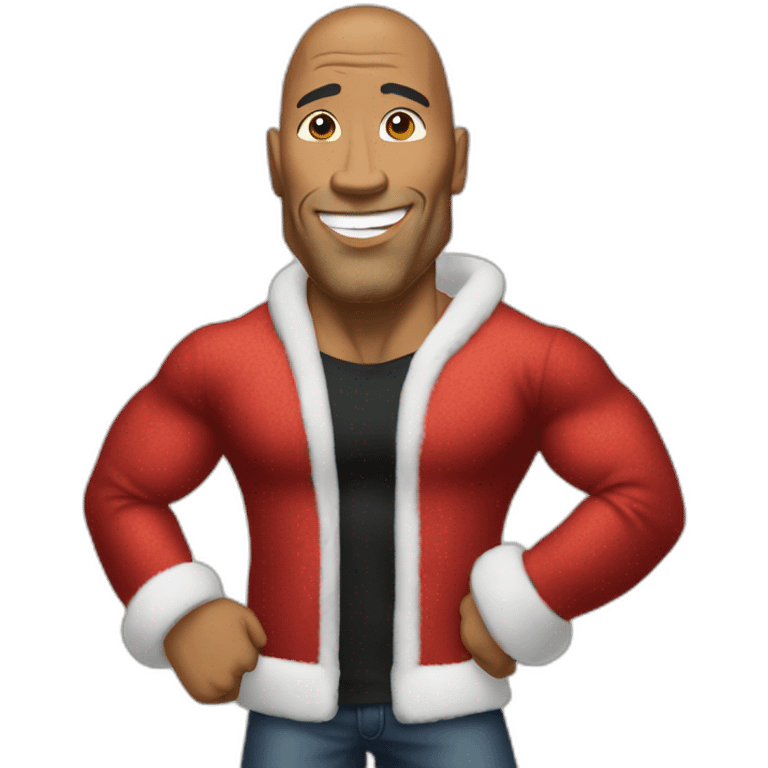 The Rock standing by a Christmas tree wearing a Santa suit emoji