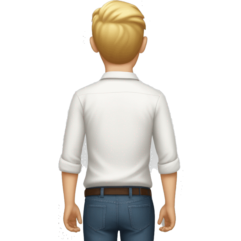 white shirt from behind, boy pointing up emoji