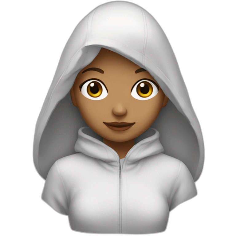 Fille avec cheveux noir capuche blanche  emoji