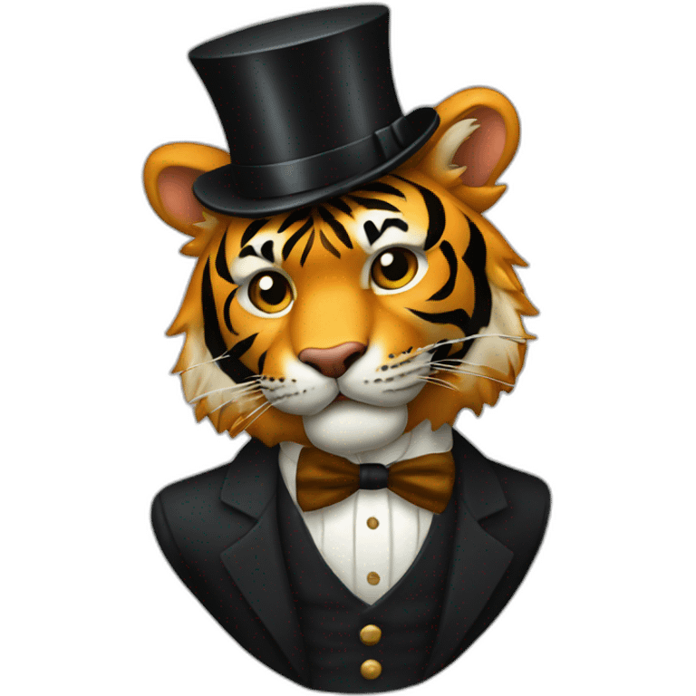 Tiger in a top hat, holding a clock emoji