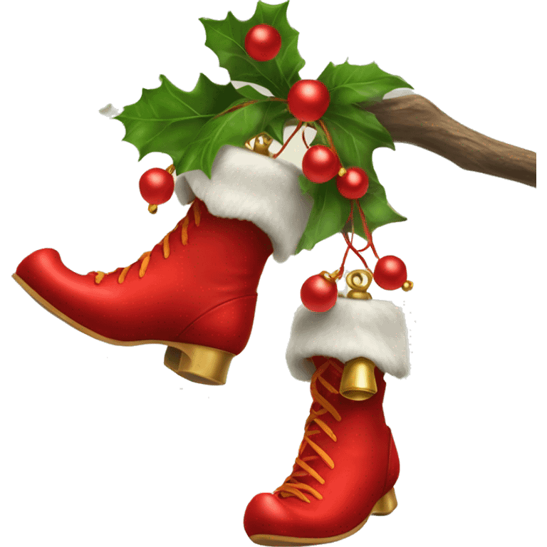 Realistic isolated red elf shoes with bells. emoji