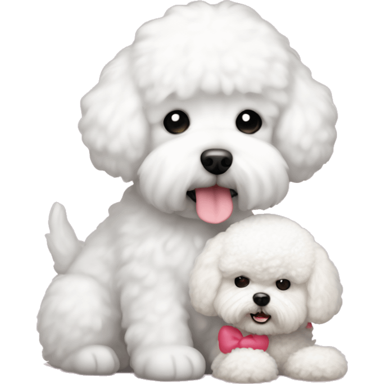 hello kitty with bichon frise dog cuddling emoji