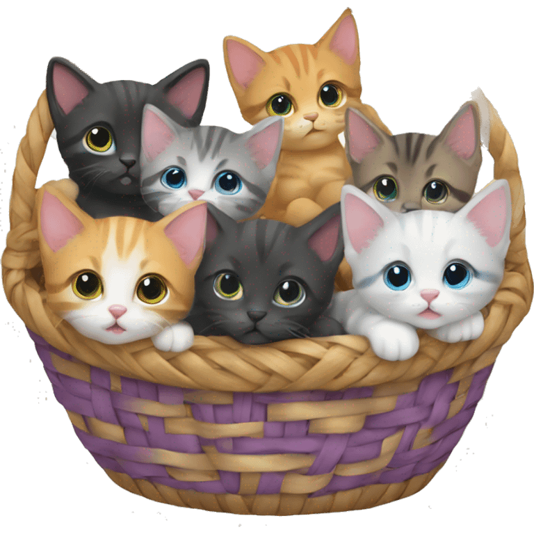 basket of different colored cute kittens  emoji