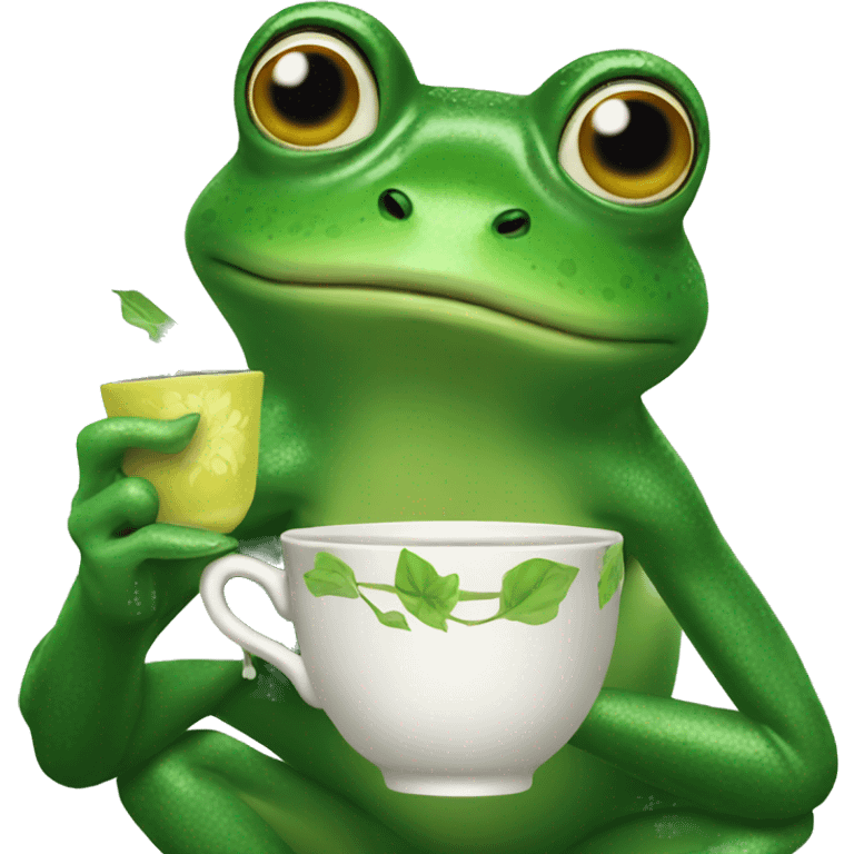 Green frog sipping tea emoji