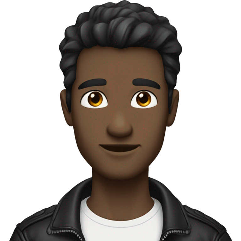 Man

Hair: Dark brown, slightly messy, confident style.
Eyes: blue, determined and curious.
Face: Defined jawline, light stubble, confident brows.
Outfit: Black leather jacket, white t-shirt, dark jeans.
Expression: Subtle, confident smile.
 emoji