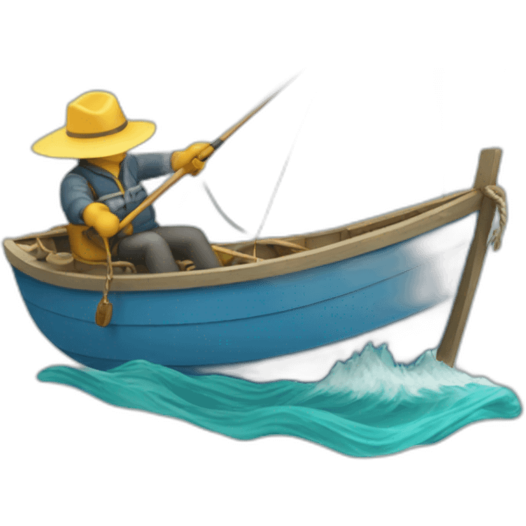 boat with man fishing wit huge hook emoji