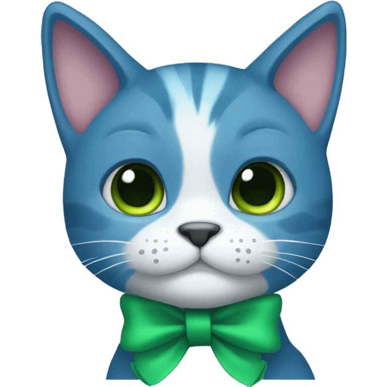 blue cat with a green bow emoji