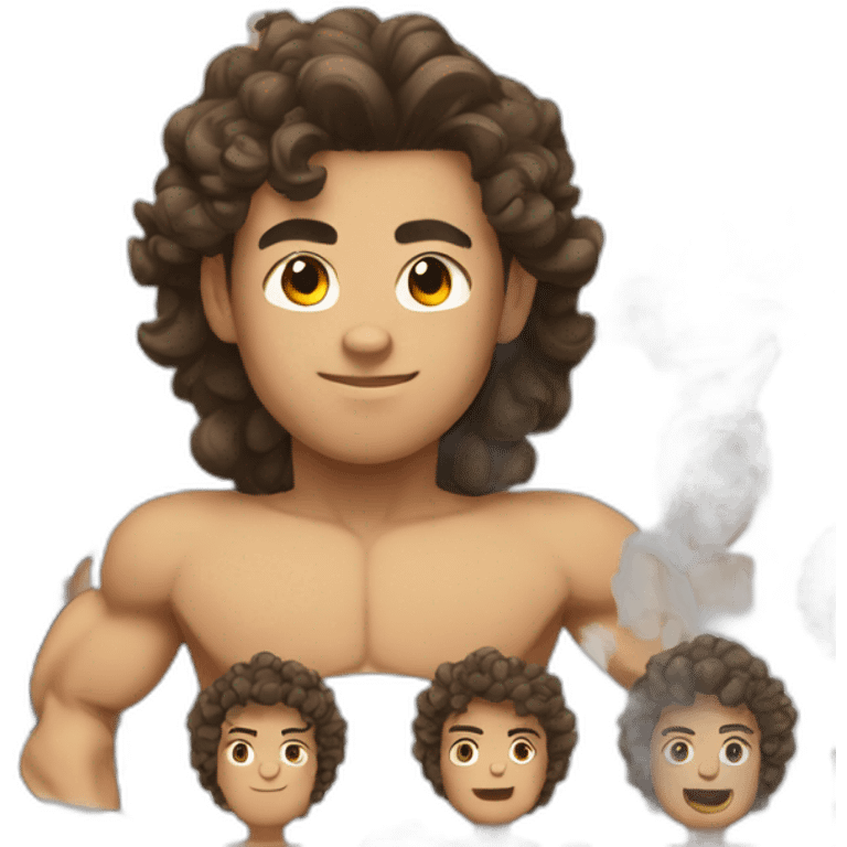 Muscular Asian with brown curly hair emoji