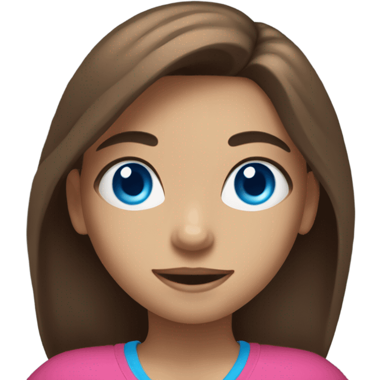 girl with long brown hair,  bright blue eyes, lifting weights emoji