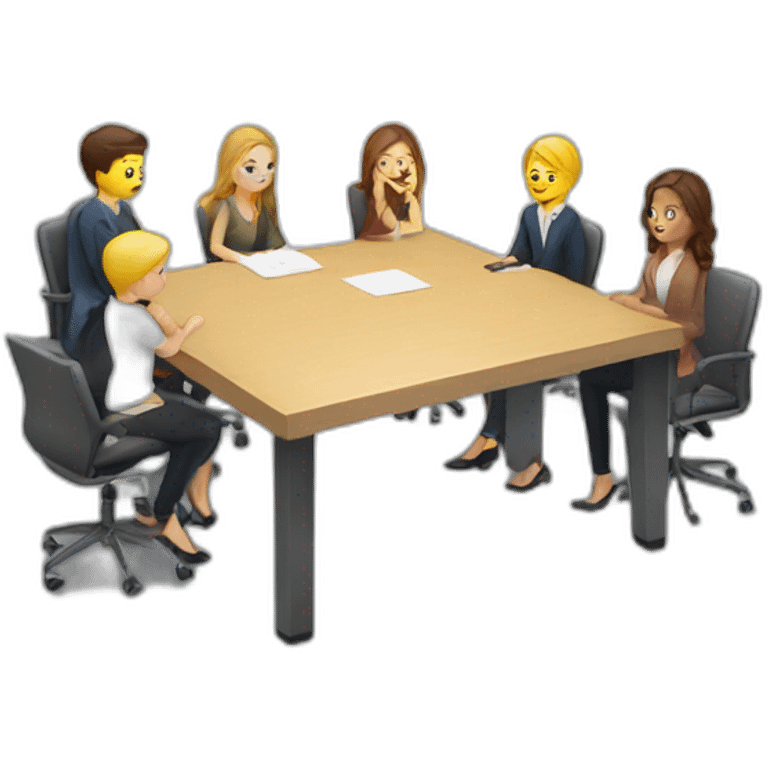 meeting table with young white people seated emoji