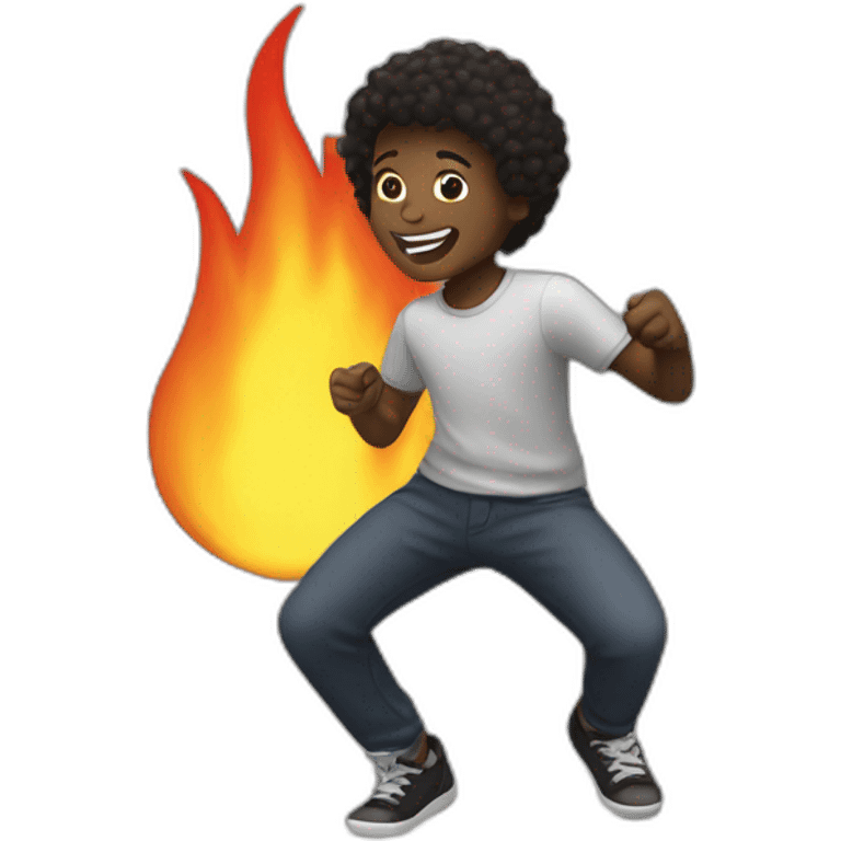 Black boy dancing by a firecamp emoji