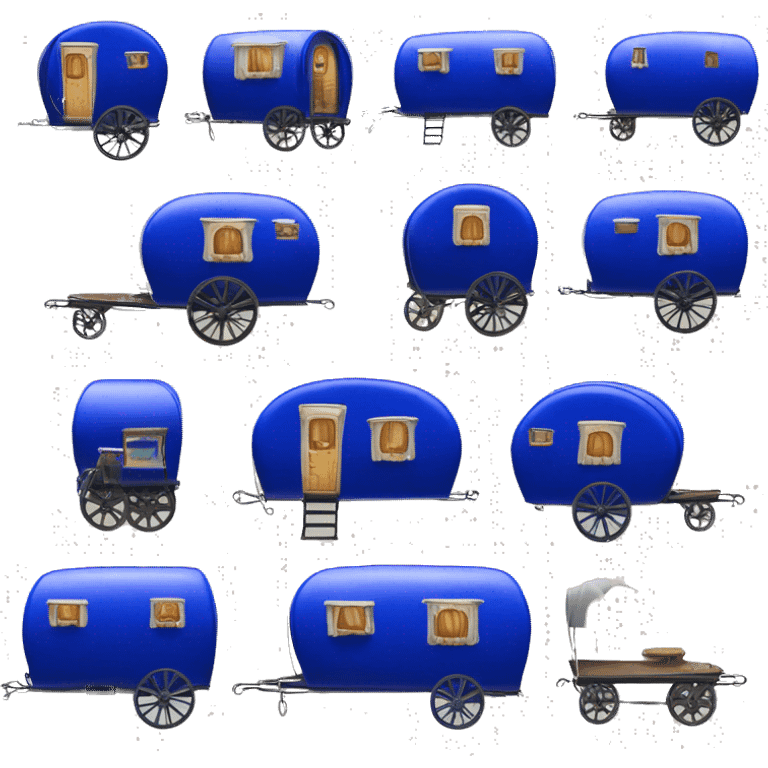 Realistic cobalt blue vintage round gypsy caravan wagon camper emoji