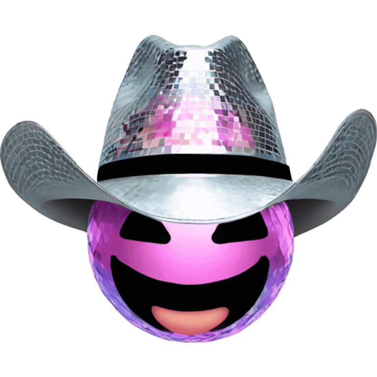 Disco ball with a light pink cowboy hat on top emoji