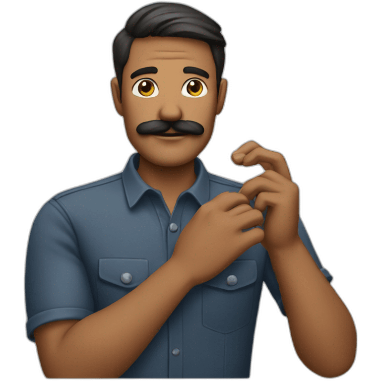 a man having mustache holding his right hand emoji