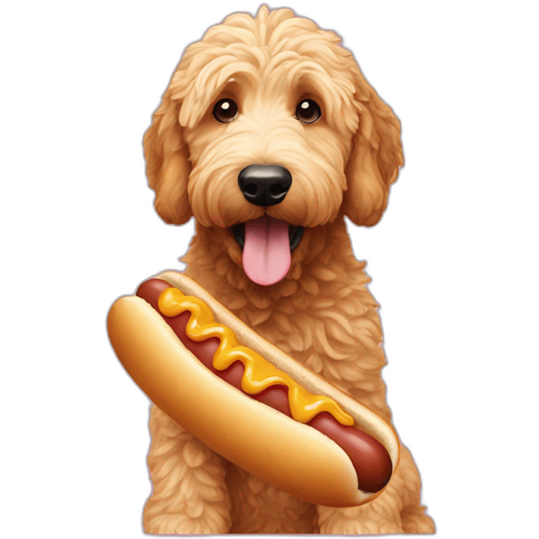 Golden doodle eating a hot dog emoji