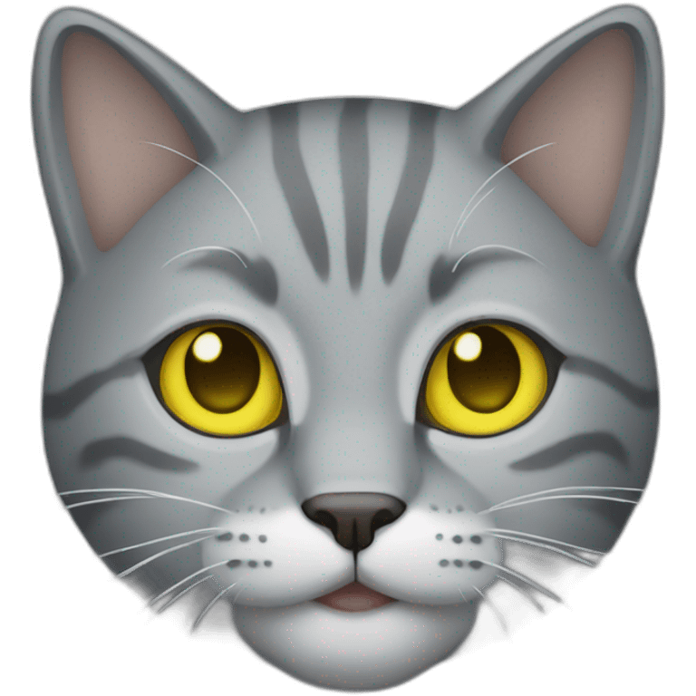 gray cat with yellow eyes and a green hood that smiling emoji