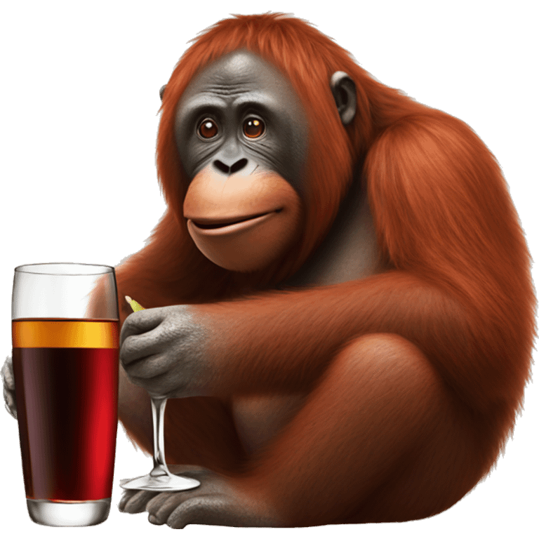 Orangutan drinking wine with penguin emoji