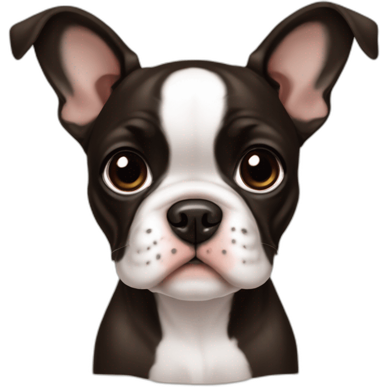 cute girl boston terrier french bulldog mix puppy with cropped ears dark brown eyes emoji