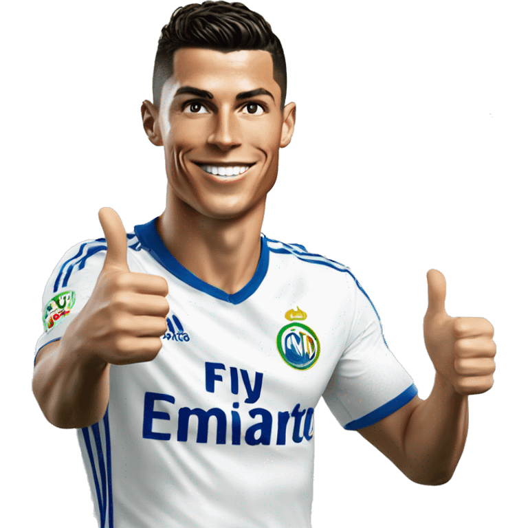 photorealistic Cristiano Ronaldo in Al Nasr jersey shows thumbs up emoji