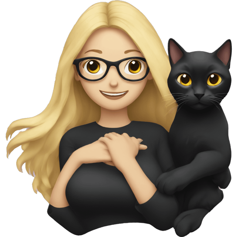 Black cat being held by a blonde woman with glasses emoji