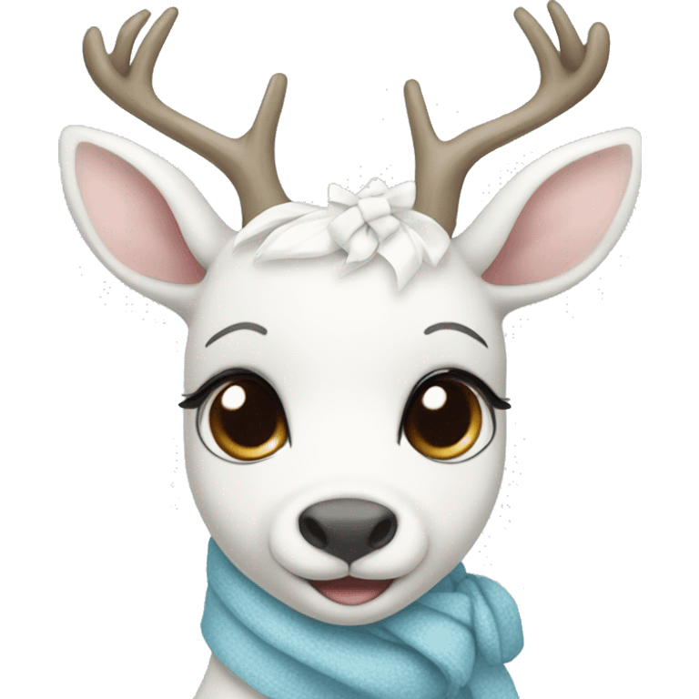 cute white deer with pastel blue scarf and bow emoji