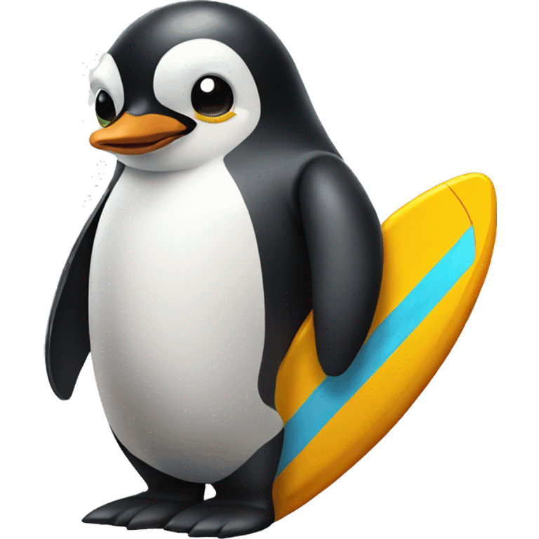 Penguin holding a surfboard emoji