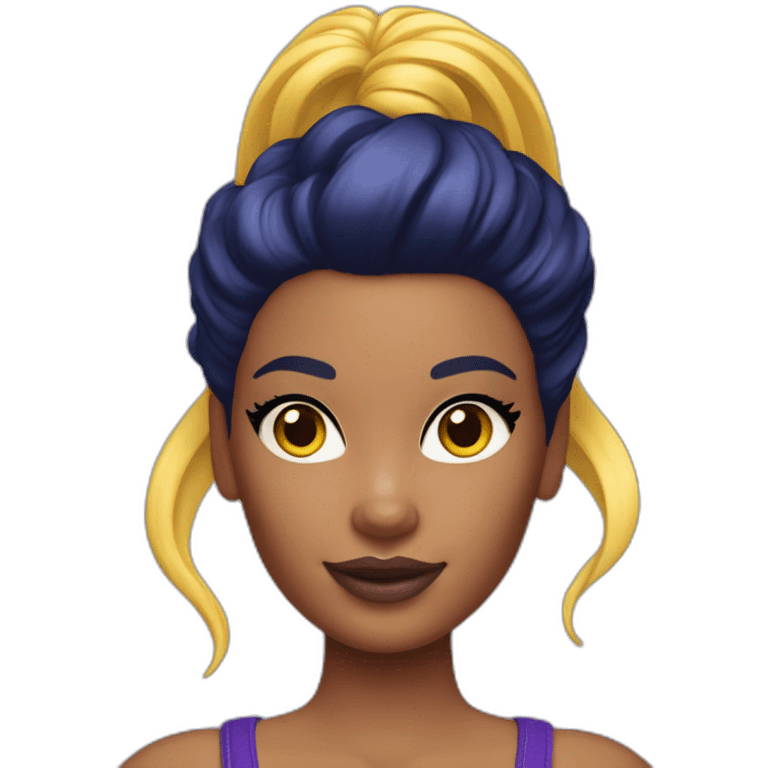 barbie girl with skin in navy blue color and purple-yellow hairs emoji