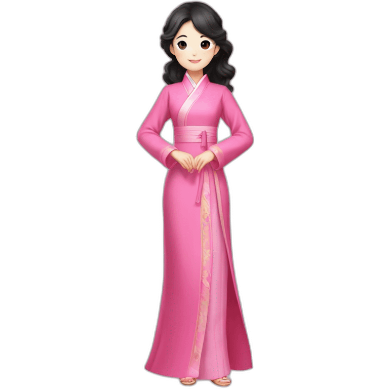 Go Yoon Jung with wavy black hair posing with pink ao dai full body emoji