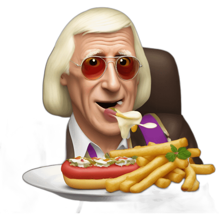 Sir Jimmy Savile is obese eating a saveloy wonderful emoji