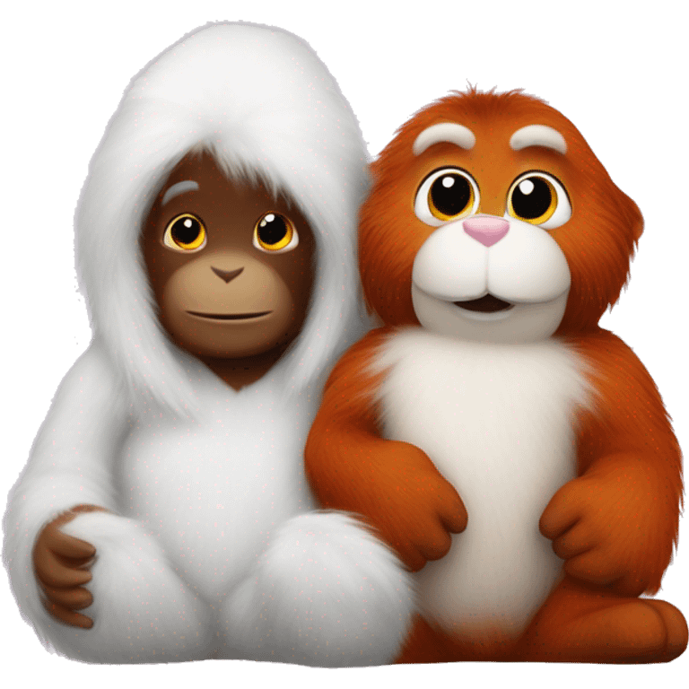 whithe bunny holds an orangutan peluche emoji