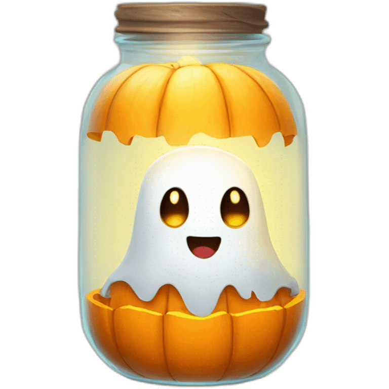 Cute ghost in Jar with pumpkin light emoji