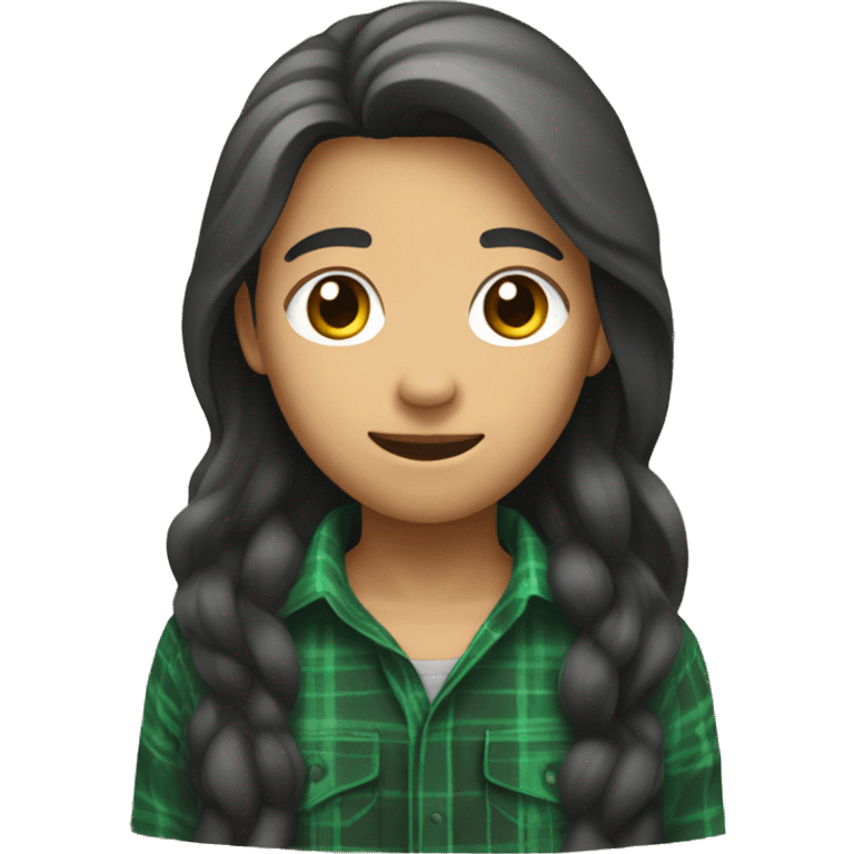 Tan long haired asian with green flannel emoji