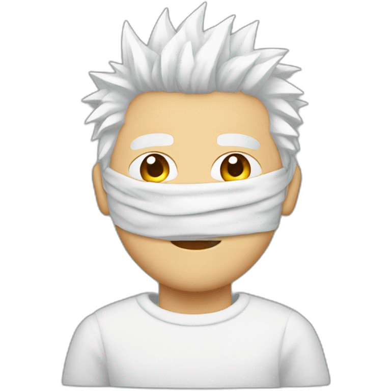 Man with blindfold and white spiky hair wearing white sweater emoji