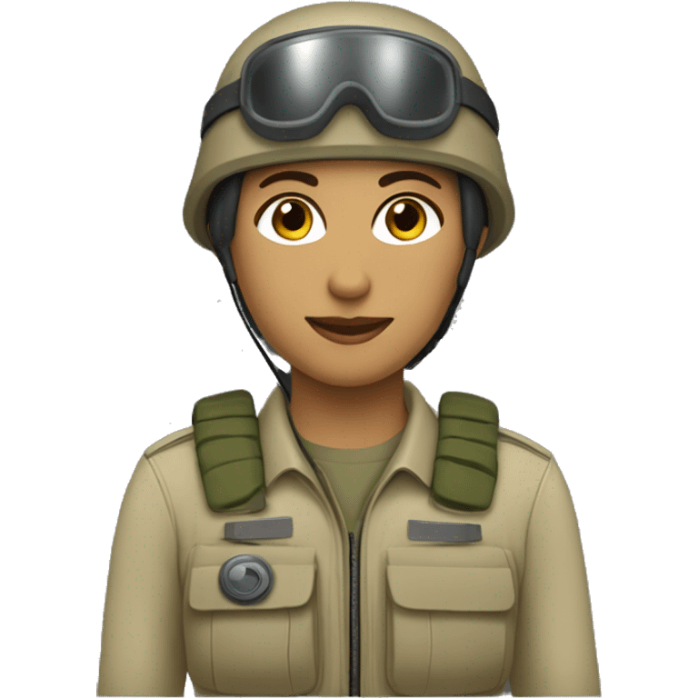 operator dressed in khaki color with a milatary helmet, without glasses, preferably female black emoji