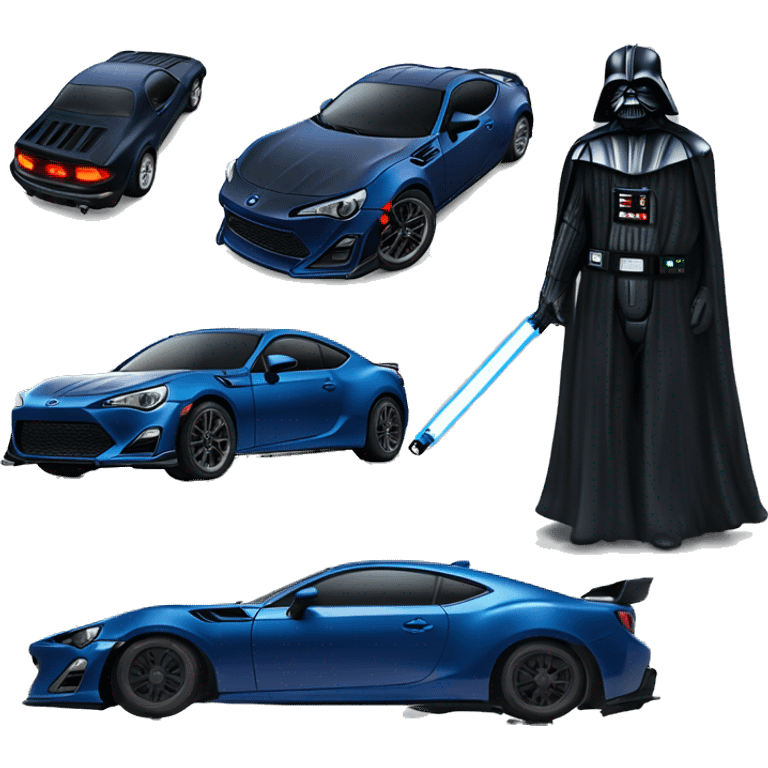 Fr-s Haunted Darth Vader’s dark pearl-blue race car, glowing light saber bumpers rear wing  emoji