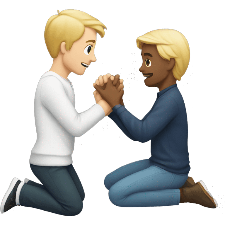 white man with blonde hair proposing  his hand and by kneeling down with a ring emoji