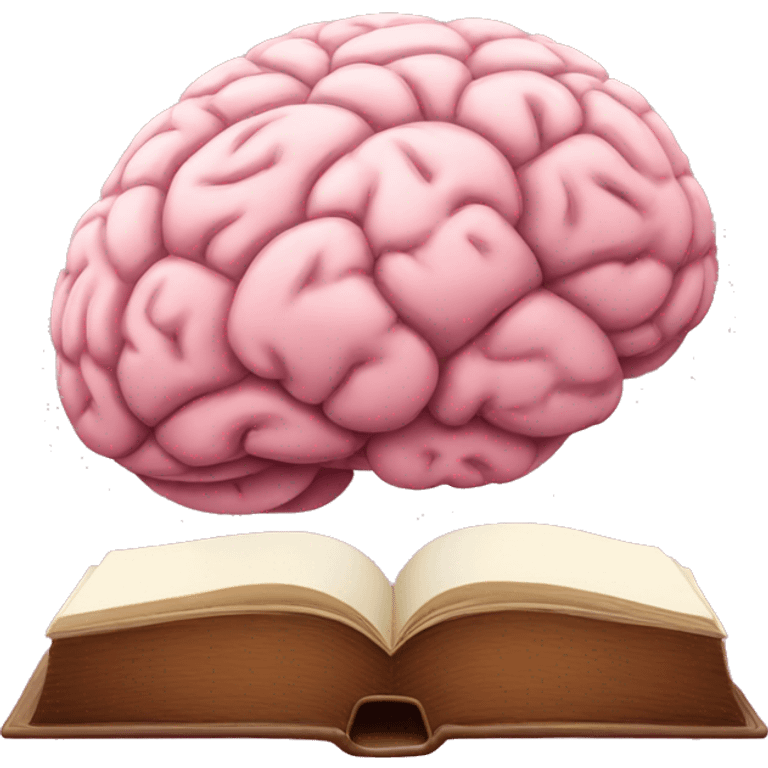 A pink brain reading a brown book emoji