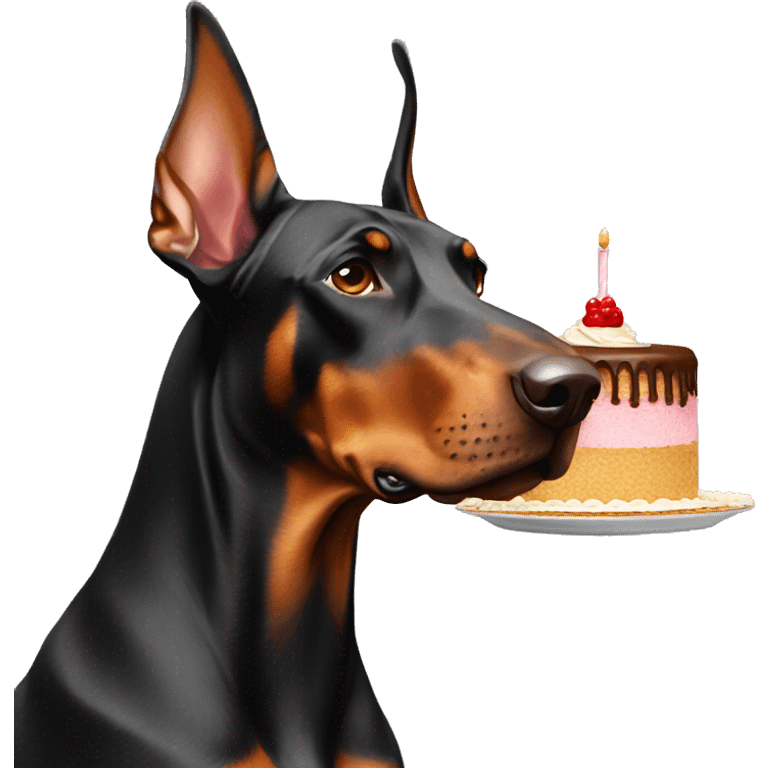 Doberman with cake emoji